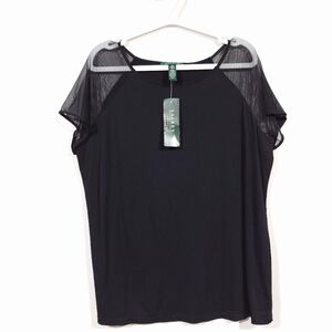 Ralph Lauren Black Short Sleeve Top with Mesh Detail